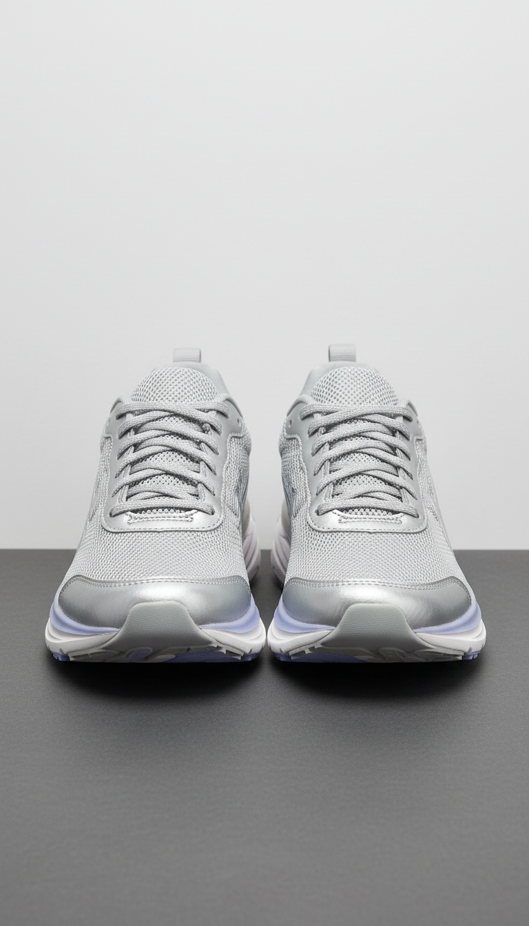 Metallic Silver Lightweight Running Sneakers