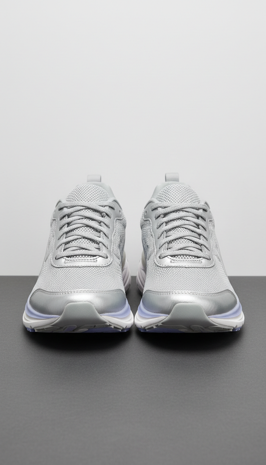 Metallic Silver Lightweight Running Sneakers